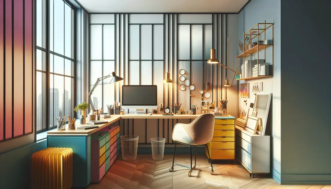 Cores e iluminação no escritório pequeno