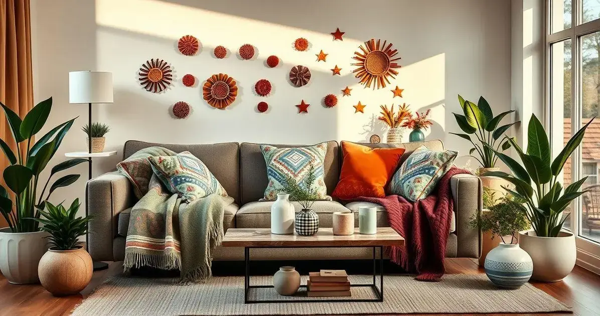 Escolhendo os materiais: liste itens acessíveis e práticos, como almofadas, mantas, adesivos de parede, plantas e itens de DIY.