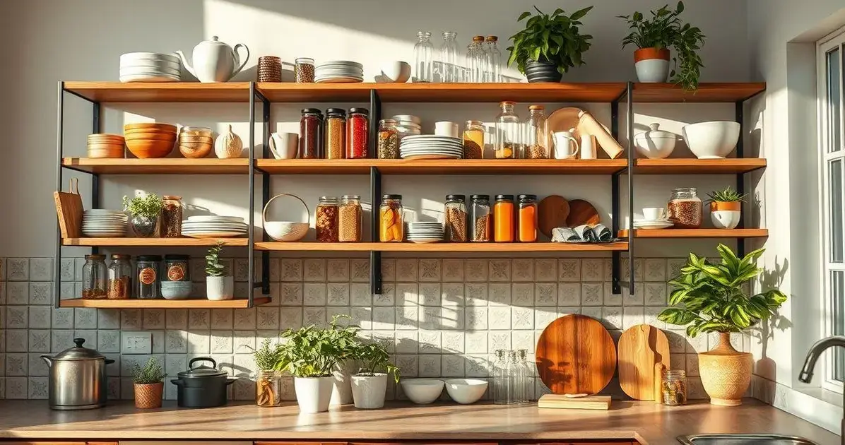 Estantes funcionais na cozinha