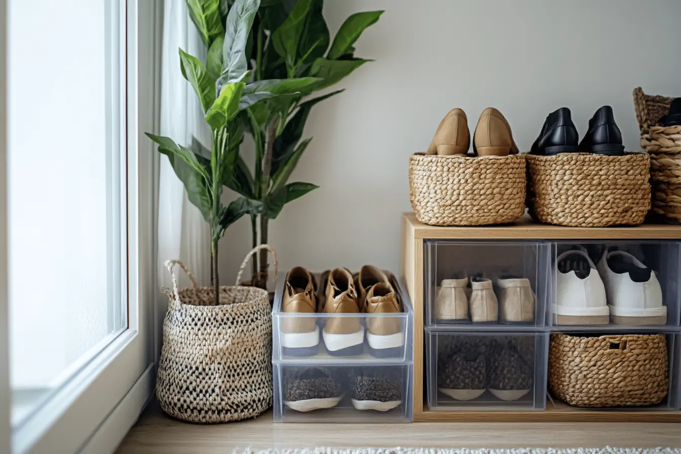 Caixas de sapato organizadas de forma estética