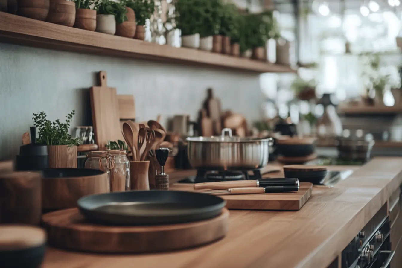 Cozinha moderna com tecnologia e eletrodomésticos inteligentes