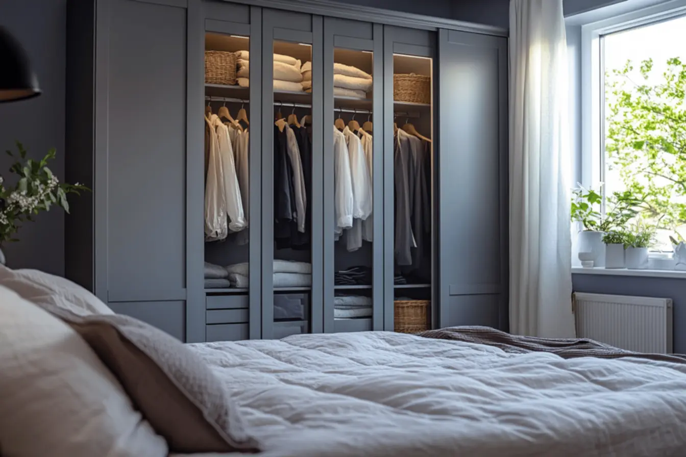 Guarda roupa compacto para quarto pequeno com portas de correr