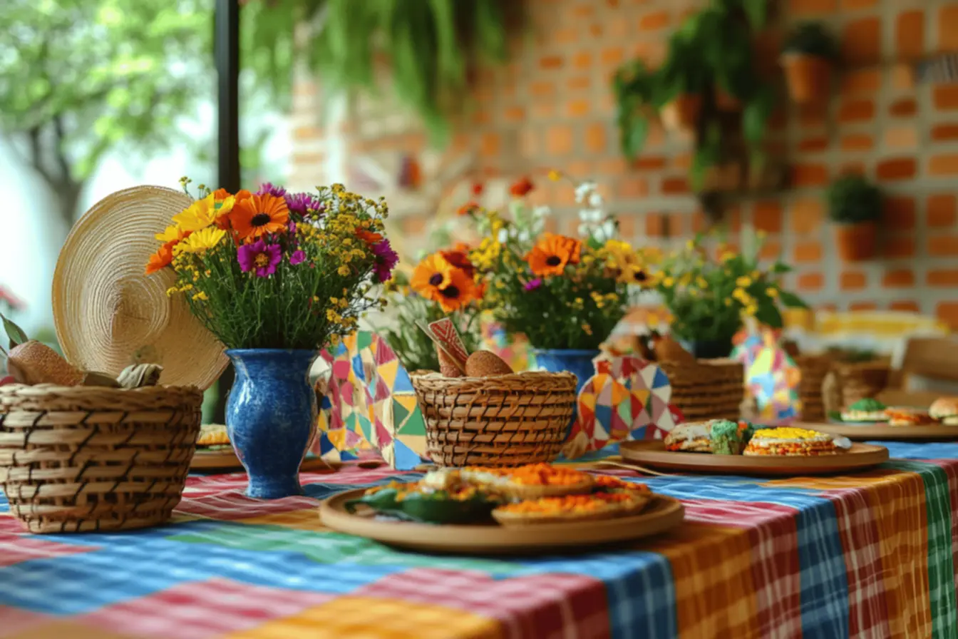 pratos e talheres para mesa posta de festa junina simples