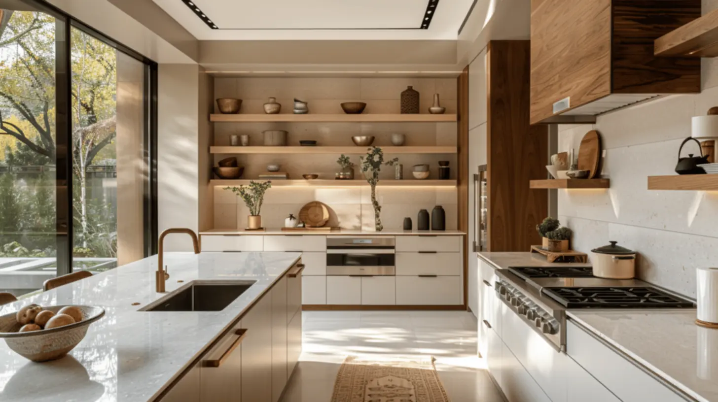 Cozinha minimalista com aparência branca e cinza