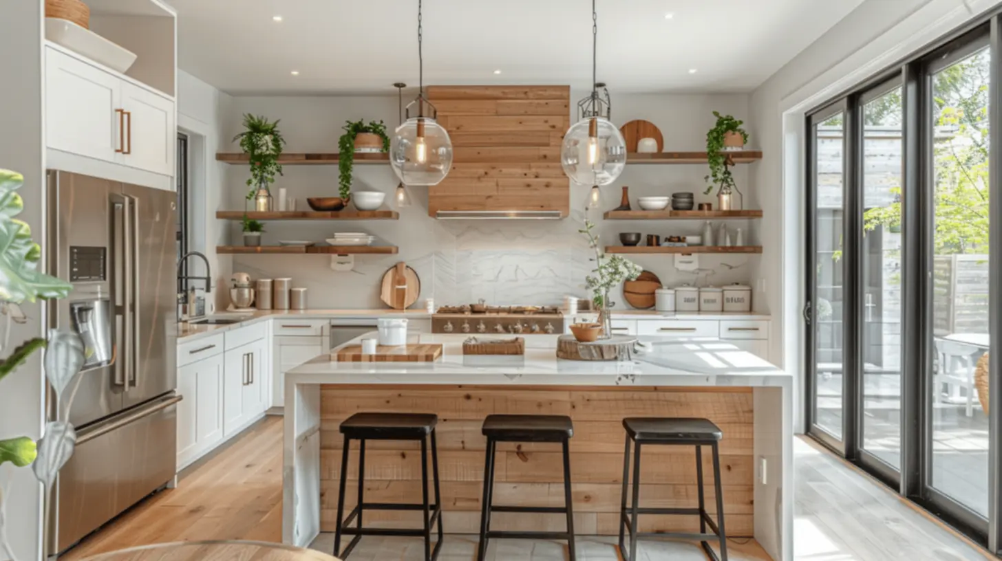 Cozinha minimalista iluminada