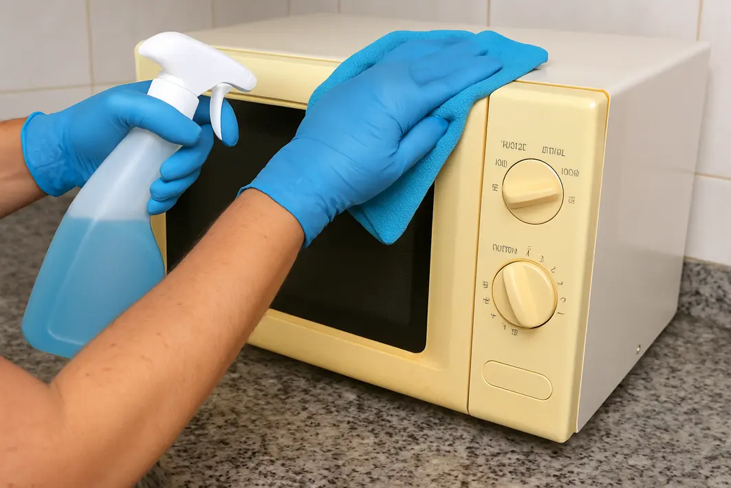 eletrodomestico plastico branco amarelado Eletrodomestico antigo de plastico branco amarelado pela idade em bancada de cozinha clara