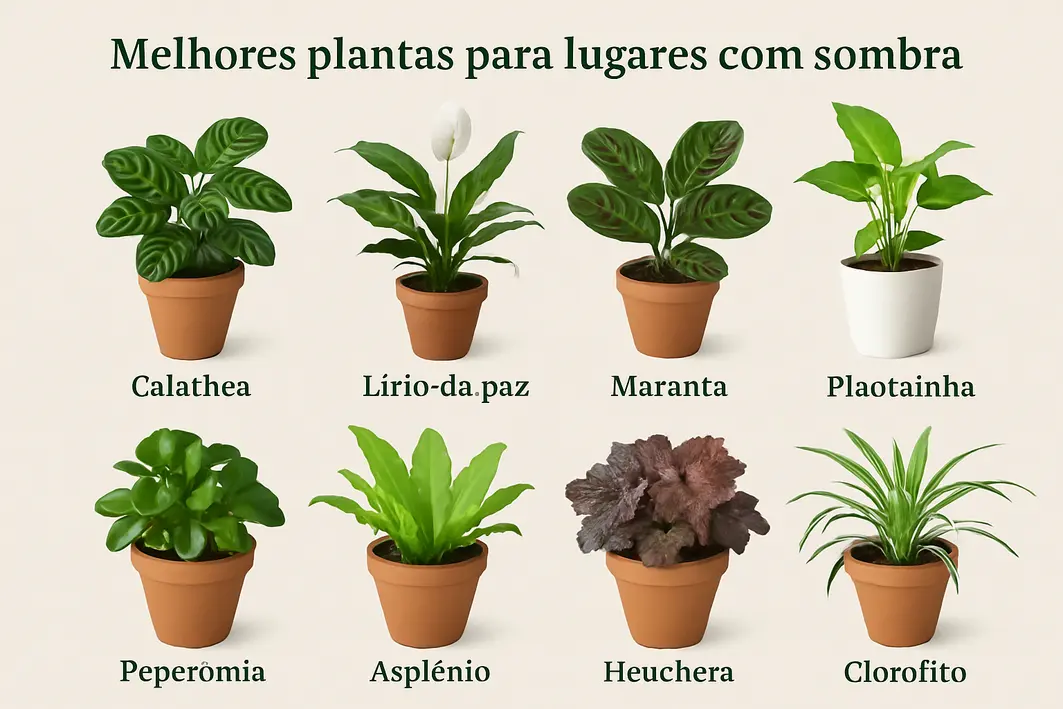 plantas folhas grandes vaso ceramica Plantas verdes com folhas grandes e escuras em vaso de cerâmica em canto interno sombreado de sala minimalista